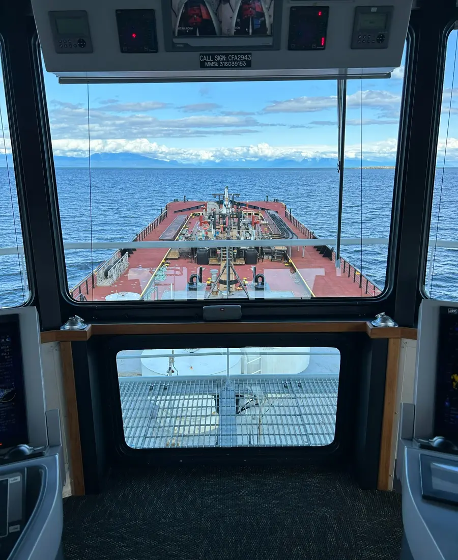 View from a tug bridge during marine operations